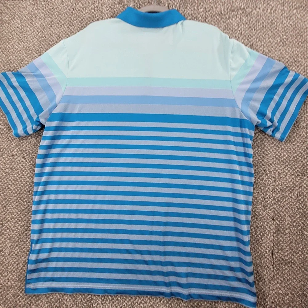 Adidas Golf Climacool Mens 2XL Polo Shirt Blue Aqua Striped Performance Short Sl
